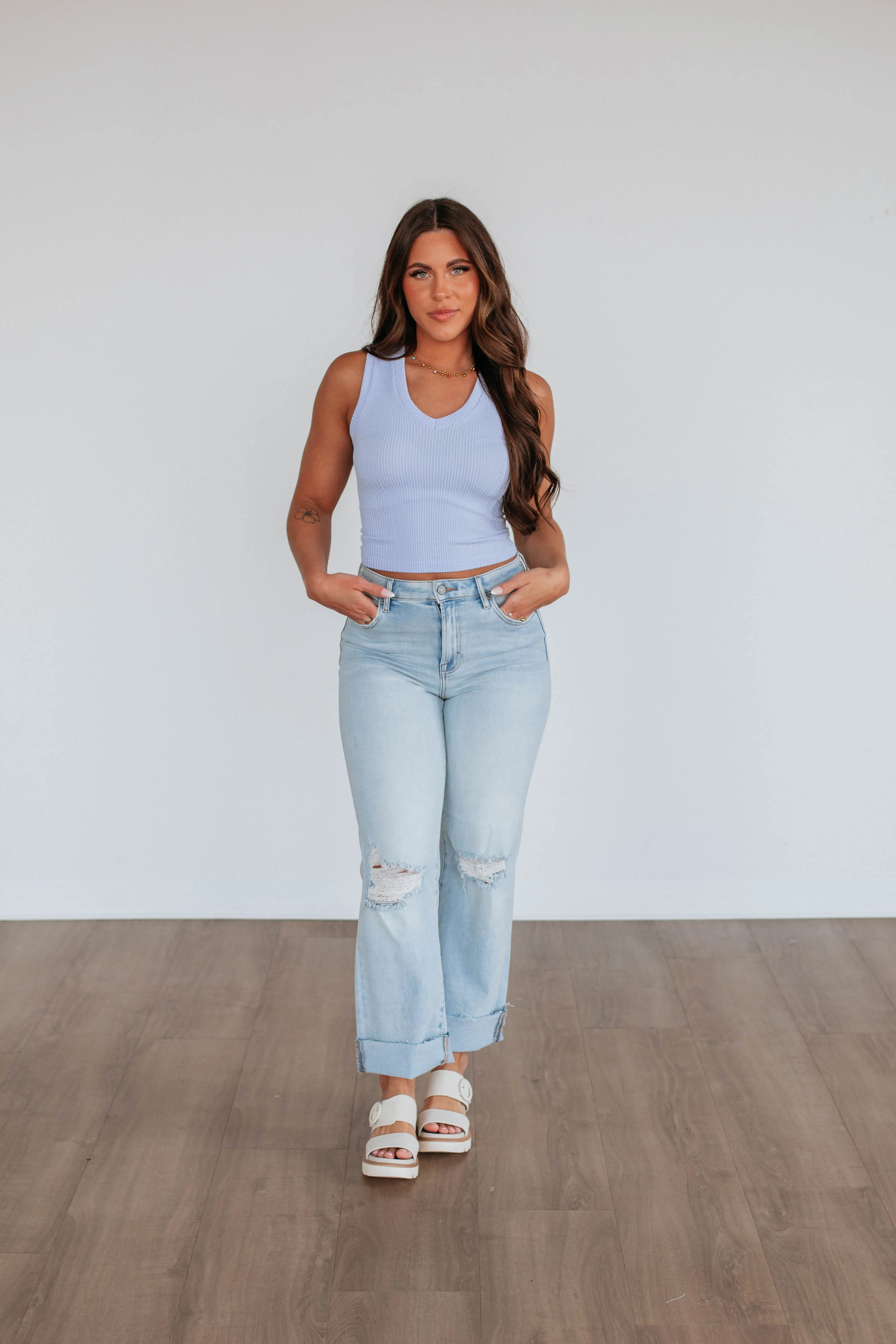 Nola Ribbed Tank - Powder Blue low - altitude use