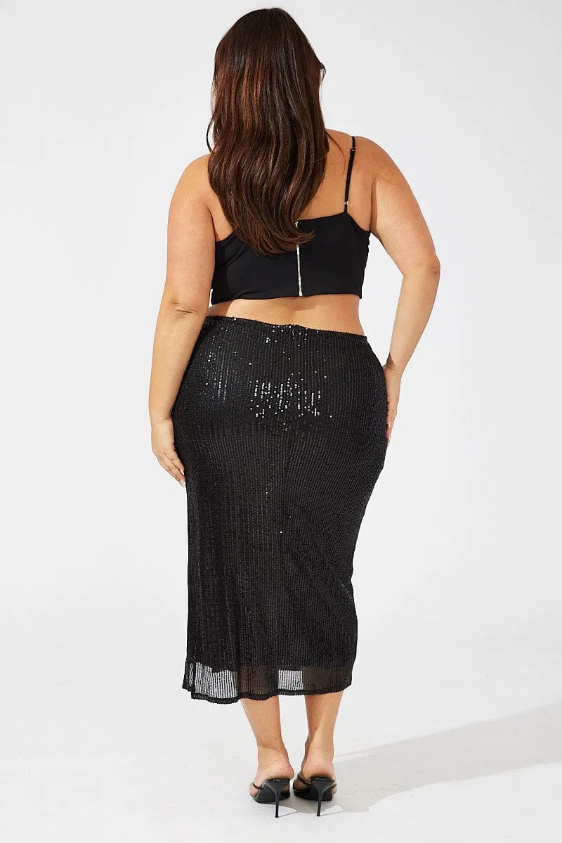Cruise Attire Travel Ease Black Long Sequin Split Skirt