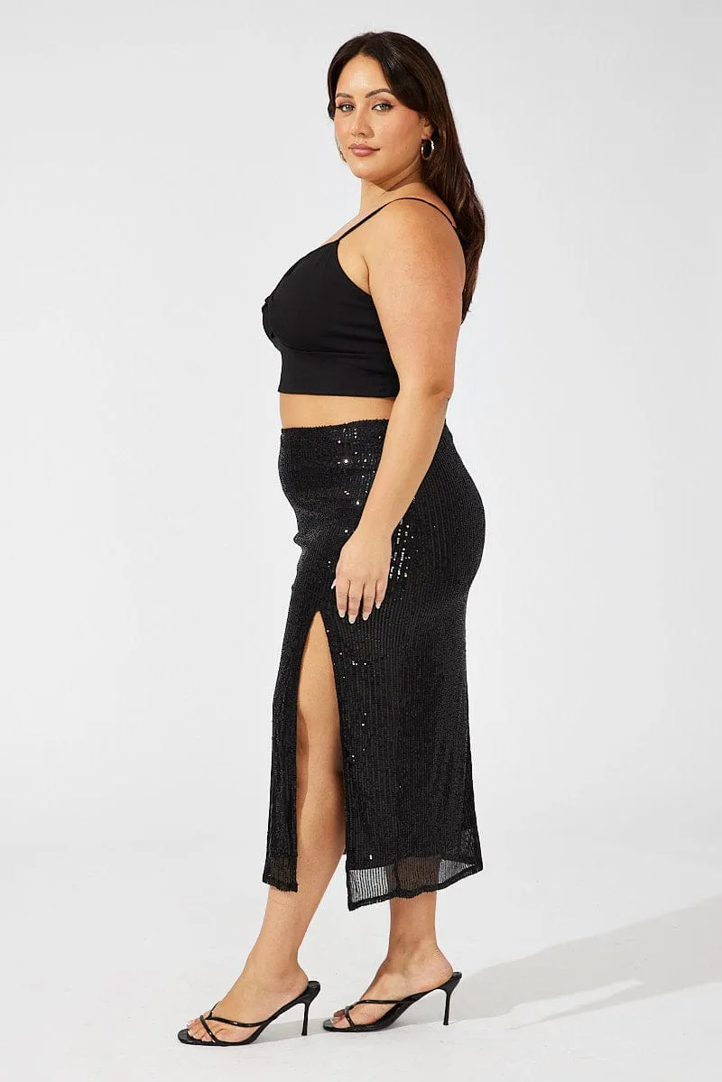 Black Long Sequin Split Skirt quick dry Outdoor Outfit