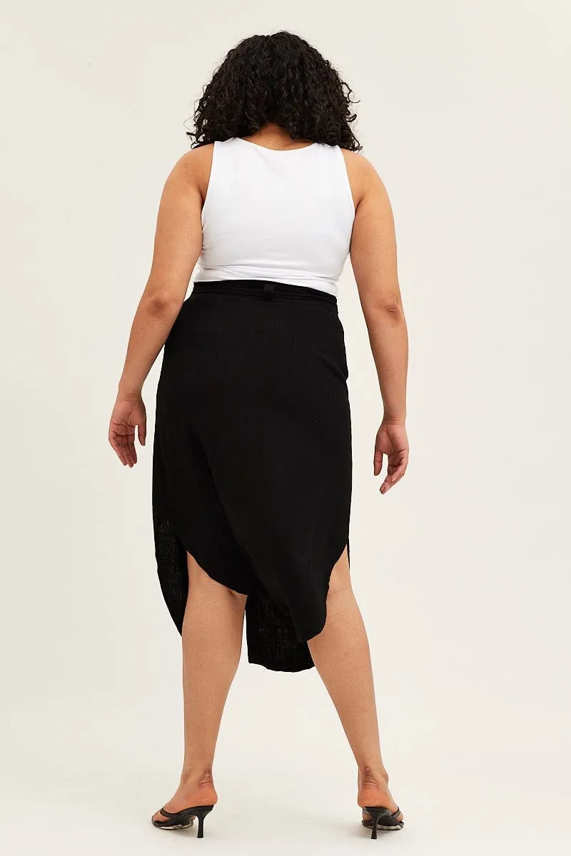 Outfit Mood Black Button Front Linen Blend Midi Skirt