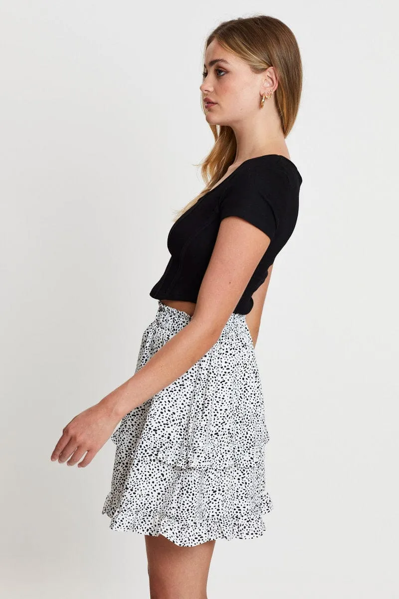 Lightweight Fabric Geo Print Flare Skirt Mini High Rise