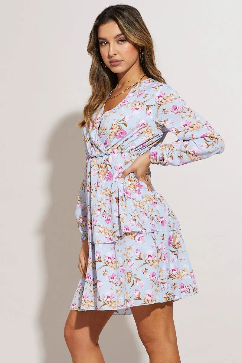 Fresh Twist Glow Mode Print Mini Dress Long Sleeve