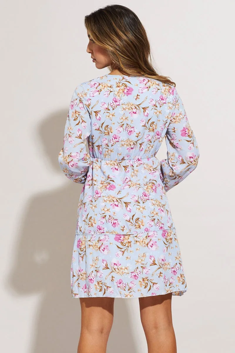 Fashionable date night outfit Layer Free Print Mini Dress Long Sleeve