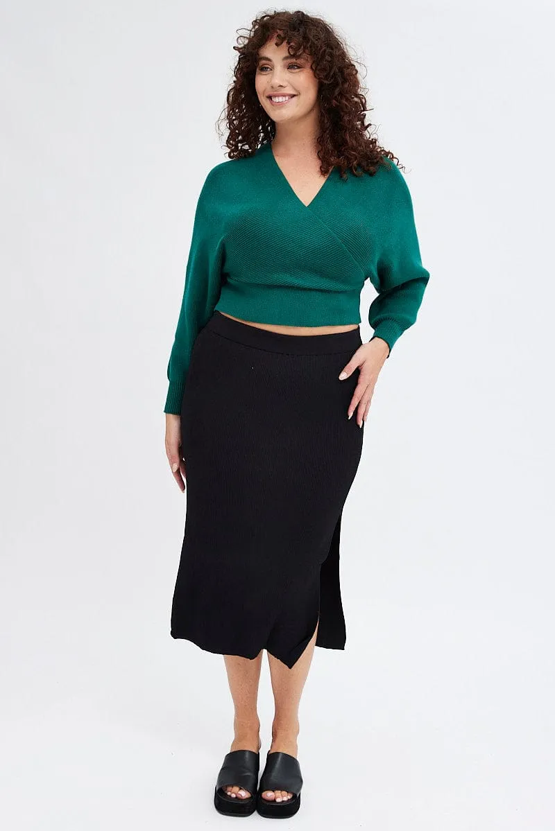 Black Knit Skirt Midi Side Split Neutral Tones Daytime Look