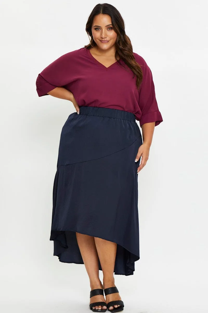 Blue Midi Satin Skirt Vibe Shot Reinforced Pockets