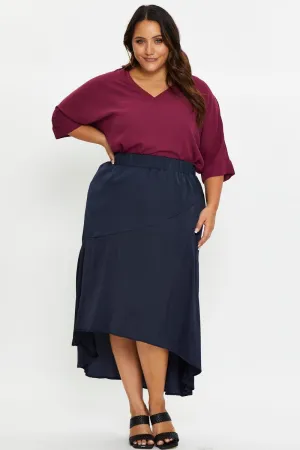 Blue Midi Satin Skirt Vibe Shot Reinforced Pockets
