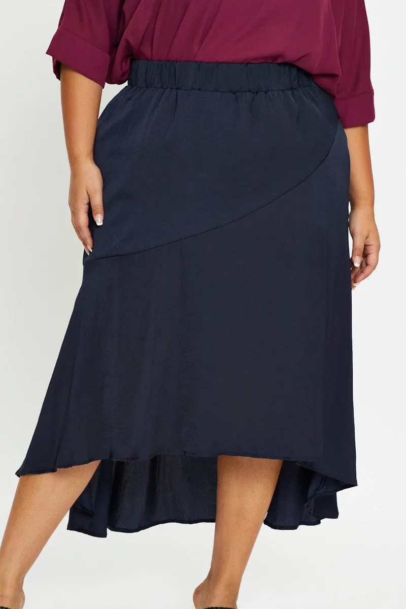 Blue Midi Satin Skirt Outfit Focus