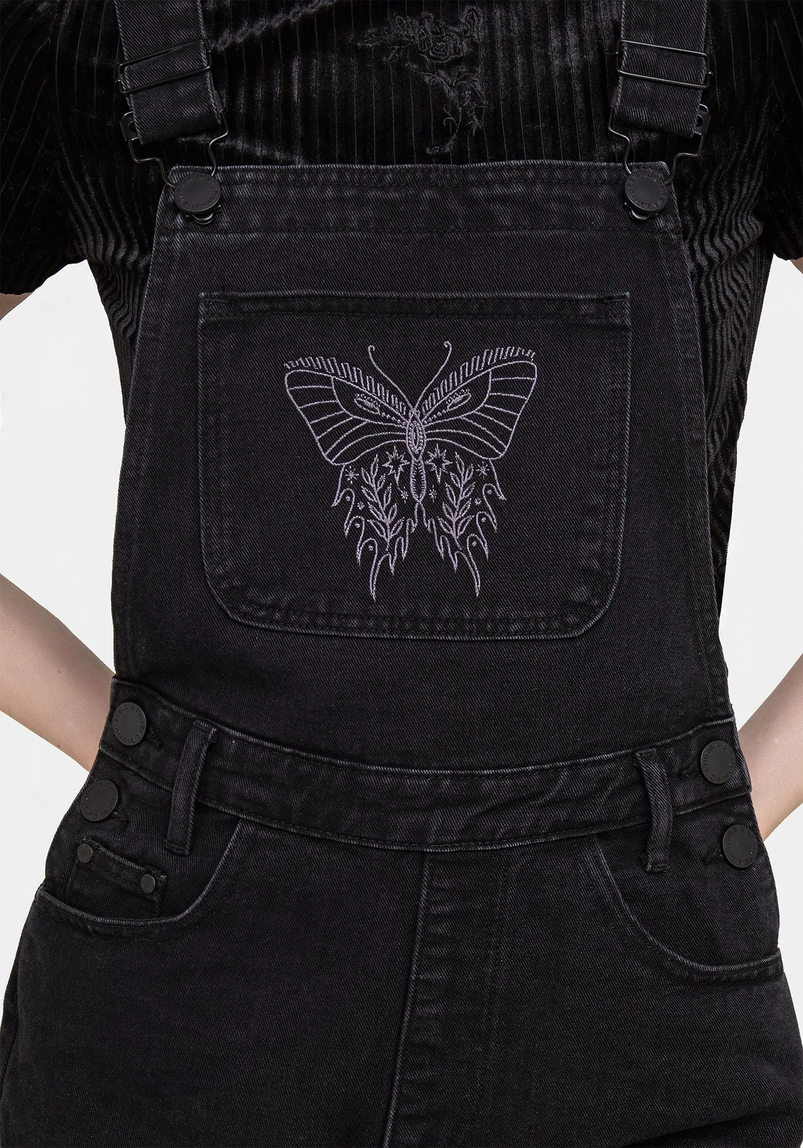 Active Wear Shorts Papillion Embroidered Denim Dungaree Shorts