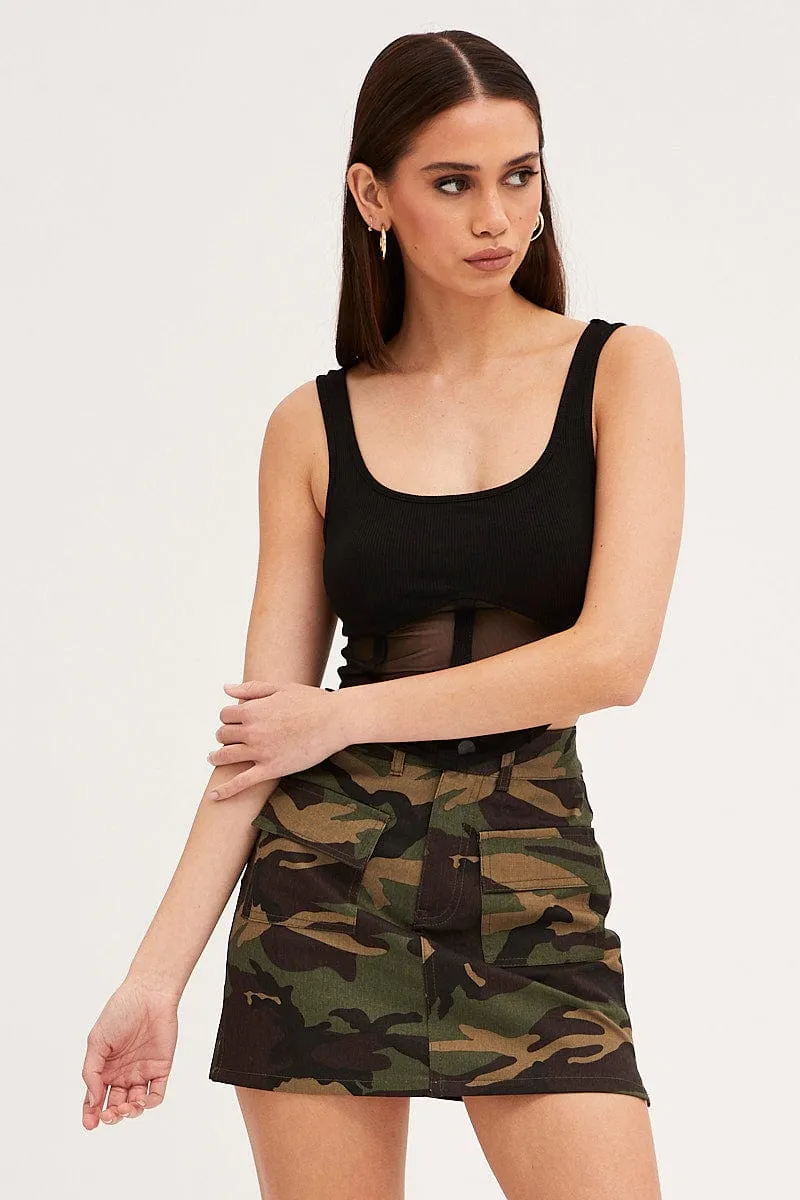 Green Print Camoflage Cargo Mini Skirt Fashion Tones Neat Mood