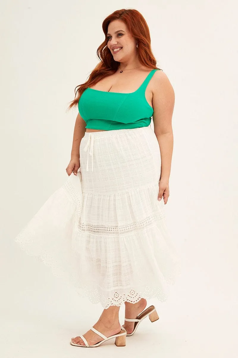 Cultural Event White Elastic Waist White Lace Trim Maxi Skirt