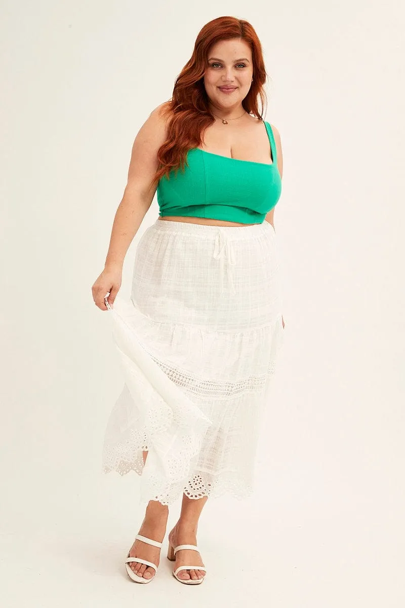 Clean Lines Water Repellent Finish White Elastic Waist White Lace Trim Maxi Skirt