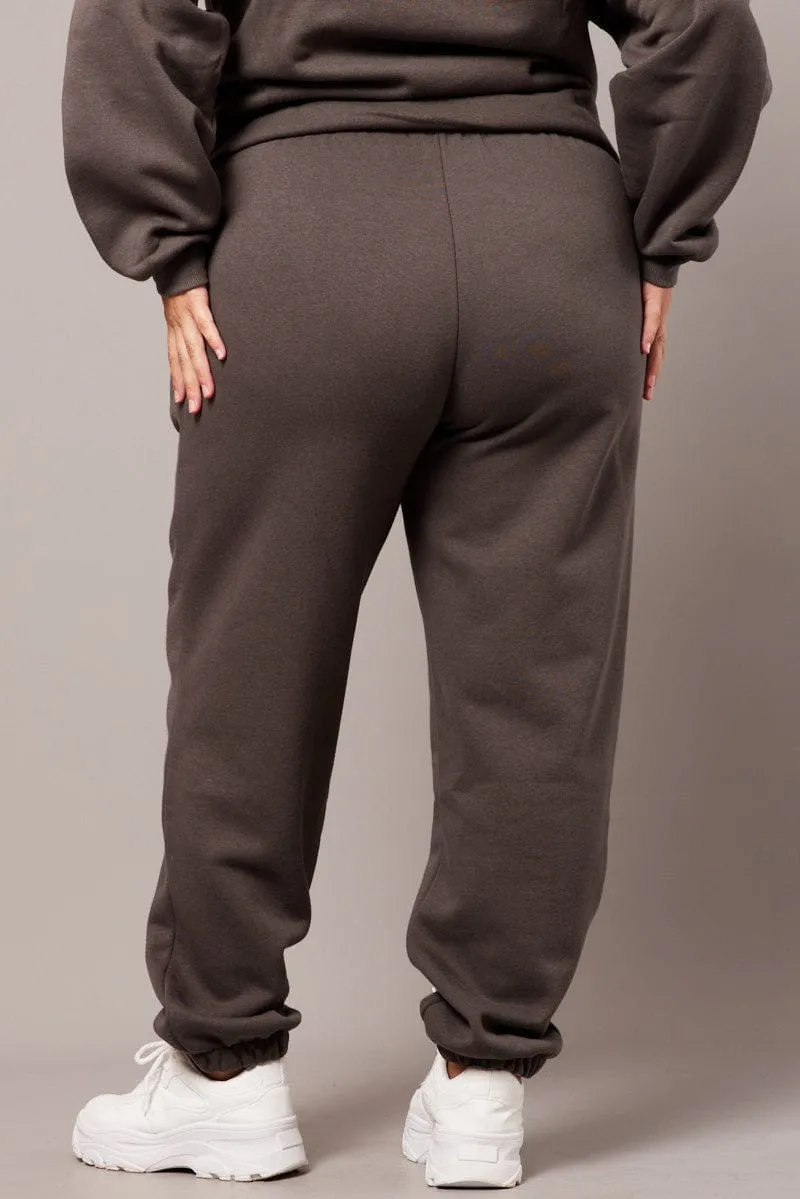 Grey Track Pants High Rise SmoothZipper Training Wear