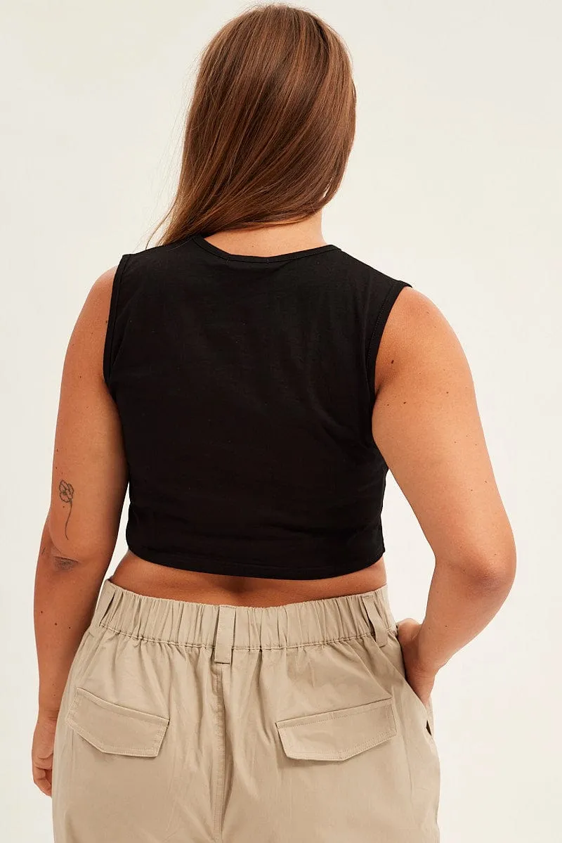 Black Print Tank Top American Graphic Sleeveless Jersey Comfy Layer