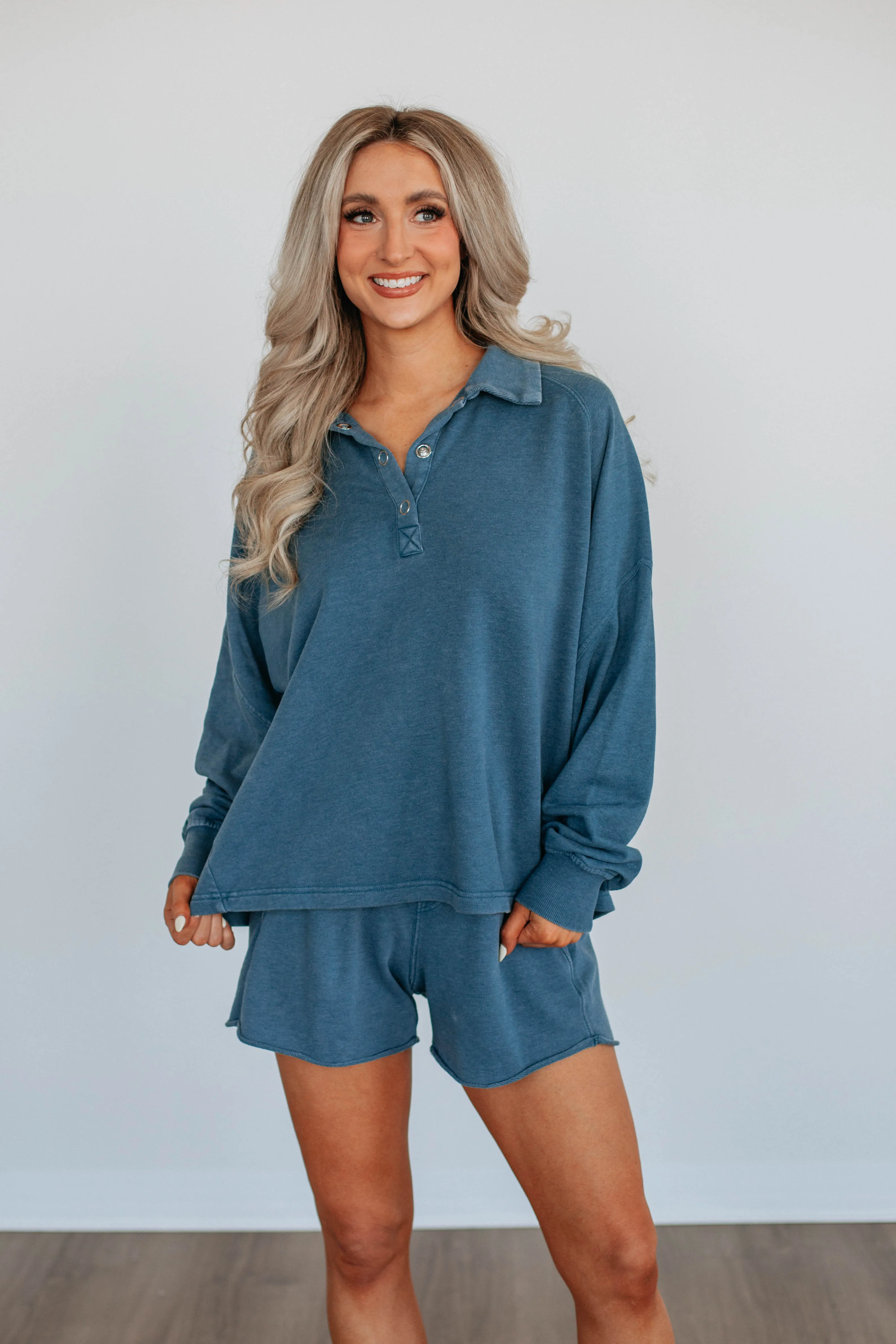 Jyl Washed Pullover - Deep Sea Lightweight Fabric
