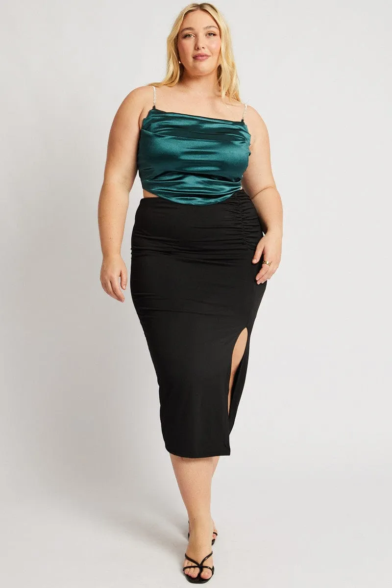 Green Satin Cami Top Cowl Neck Diamante Strap Design Glow Timeless Look