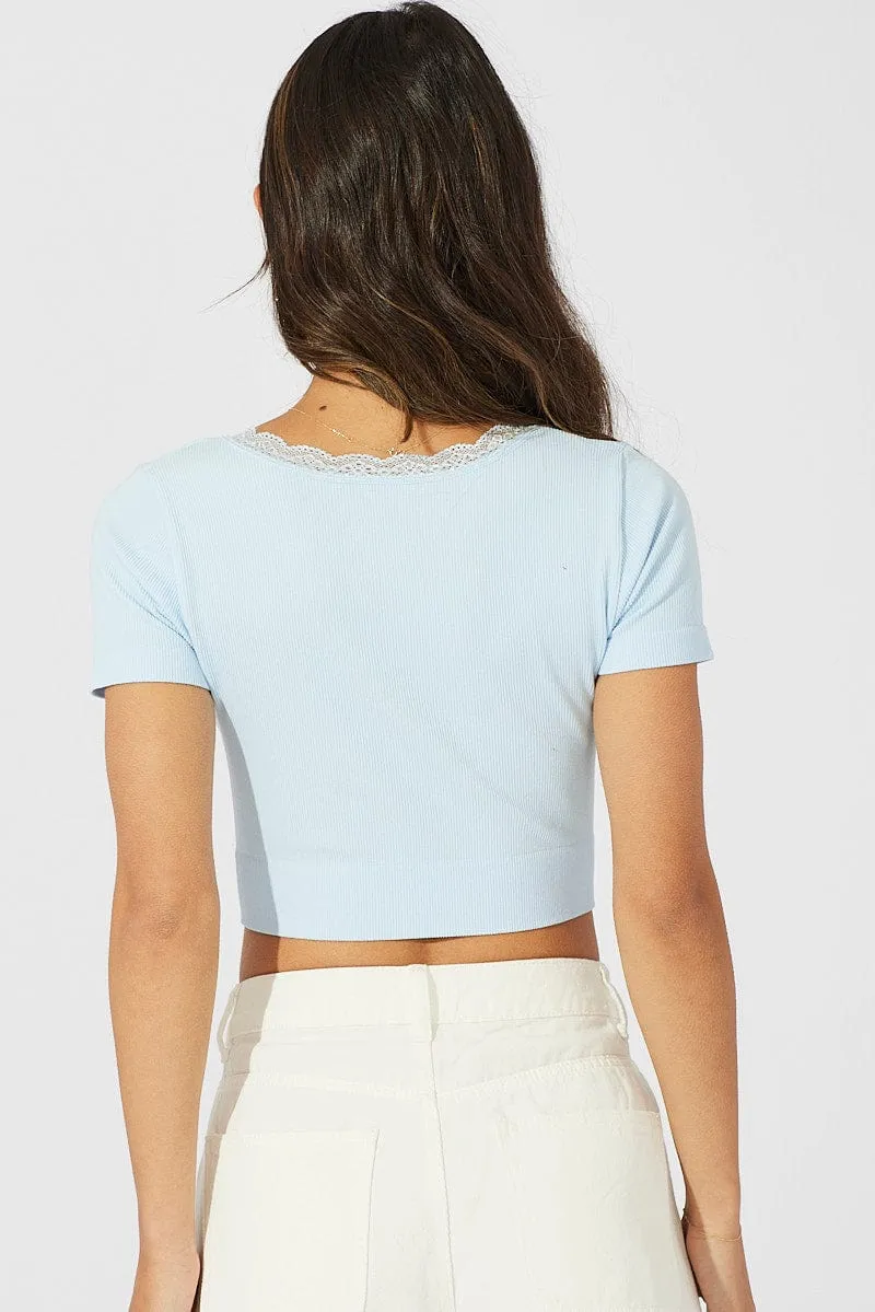 Blue Seamless Top Short Sleeve Dance Flow Gloss Glow