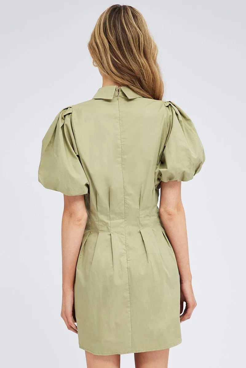 Green Shirt Dress Short Sleeve Lightweight insulation