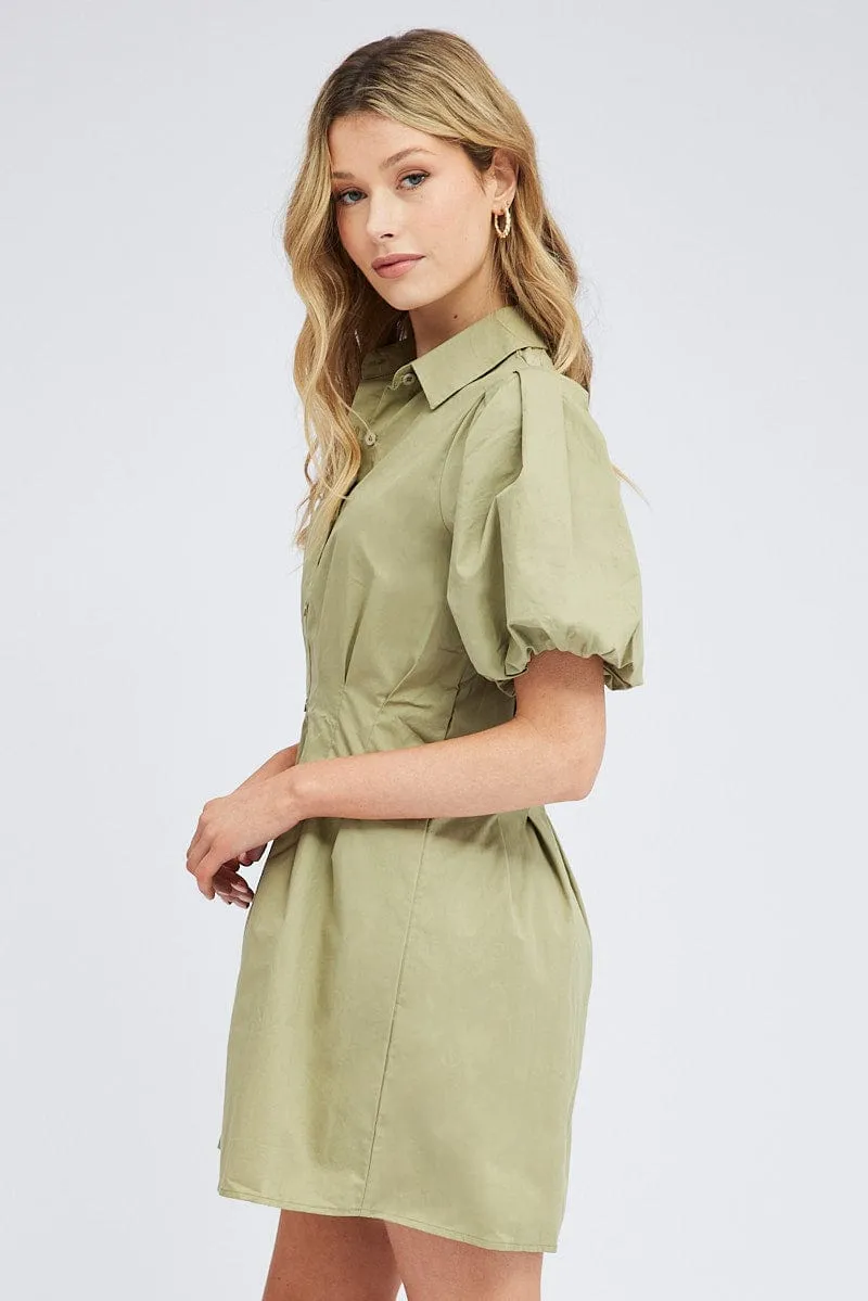 Cultural Fit Green Shirt Dress Short Sleeve