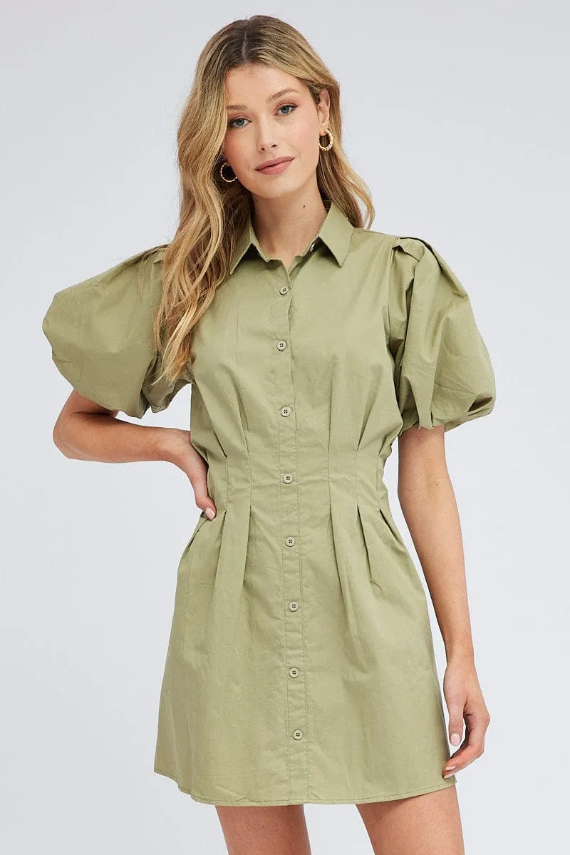 Green Shirt Dress Short Sleeve Outdoor Shirt Cozy Fashion