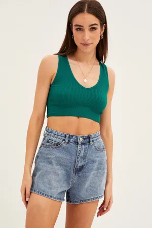 Trendy Fashion lightweight pants Green Tank Top Sleeveless Seamless