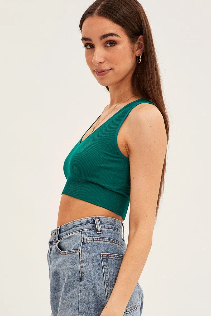 Green Tank Top Sleeveless Seamless Chic Wear Fashion Design