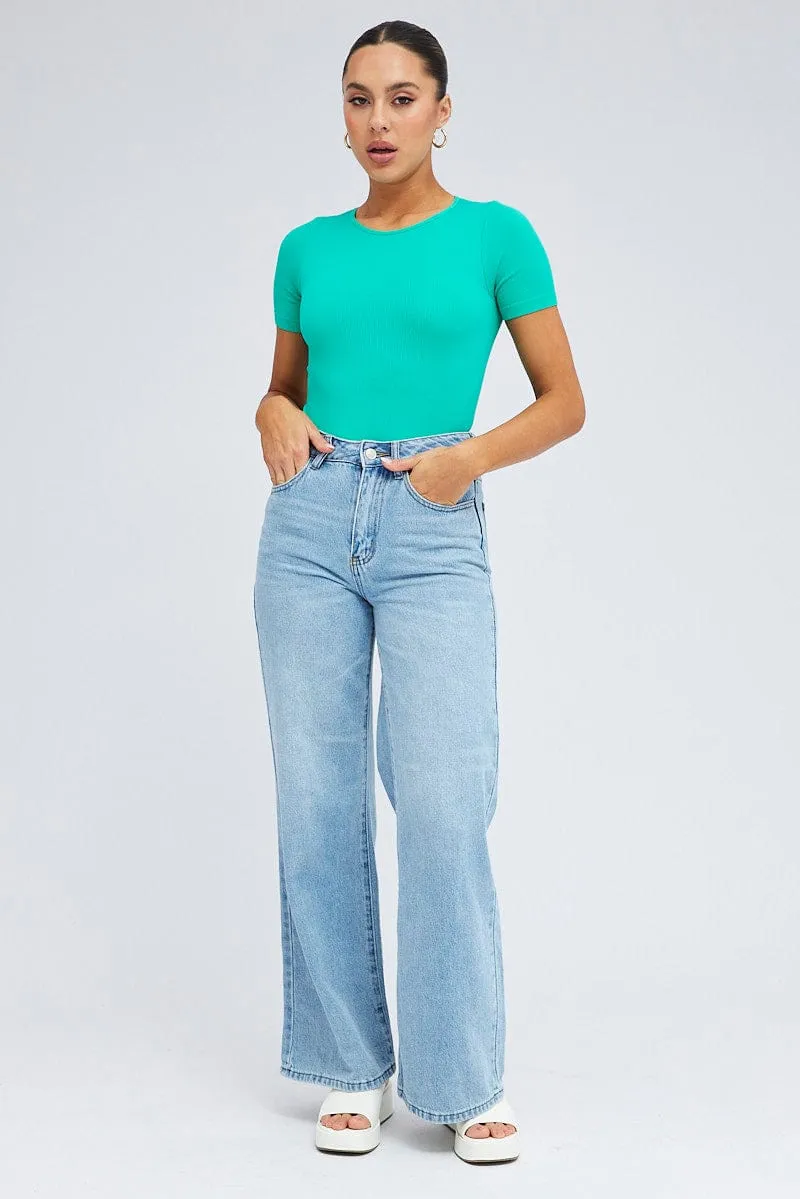Thick Fiber Jade Bodysuit Short sleeve Crew neck Seamless