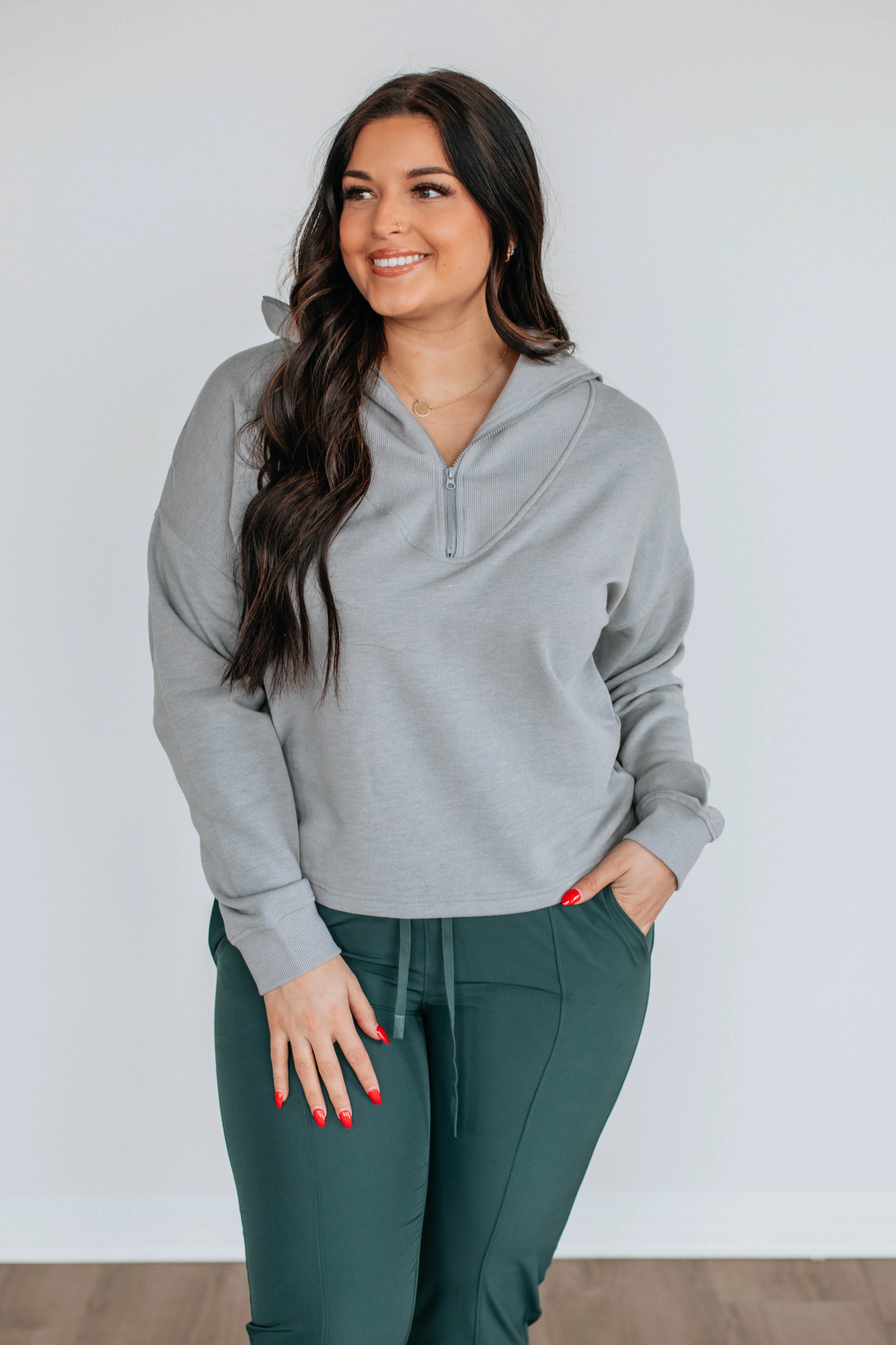 Tova Half-Zip Pullover - Heather Grey Soft Hoodie