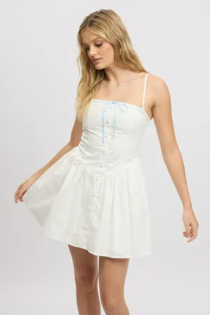 Breath Skin White Fit And Flare Dress Ribbon Tape Mini