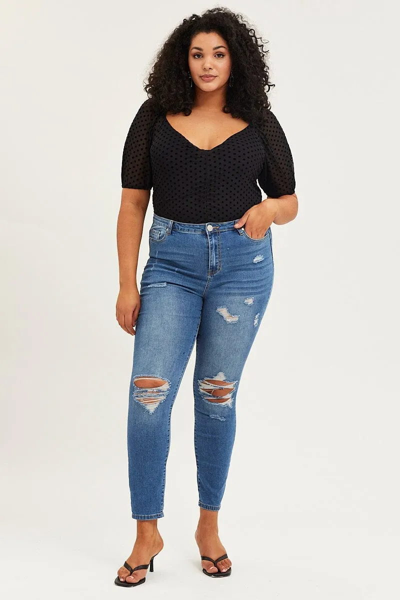 Black Short Sleeve Spot Mesh Bodysuit QuickReleaseClosures