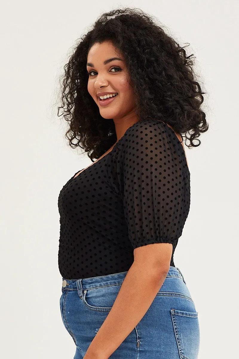 Quick Core Run Glow Black Short Sleeve Spot Mesh Bodysuit