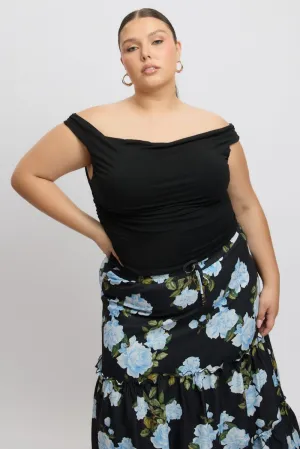 Moon Cool Black Tank Top Cowl Neck Side Ruched