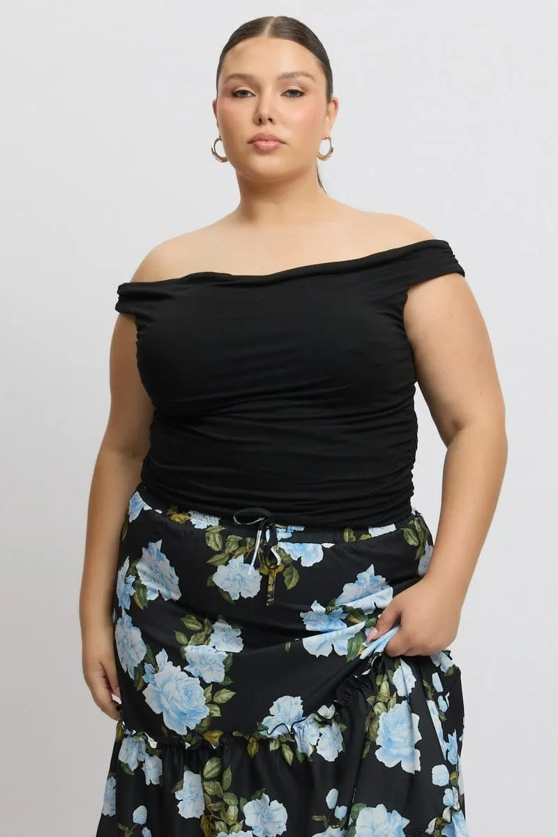 Effortless Design Black Tank Top Cowl Neck Side Ruched