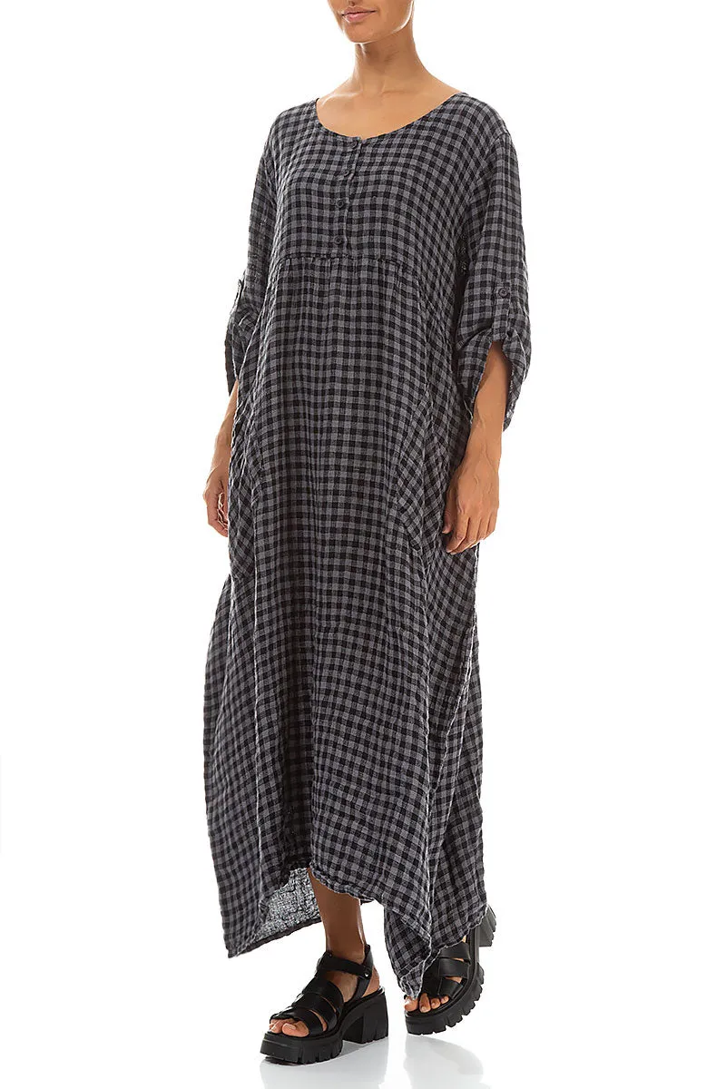 Buttoned Grey Check Linen Dress NoIrritationSeams EcoFriendlyDyeProcess