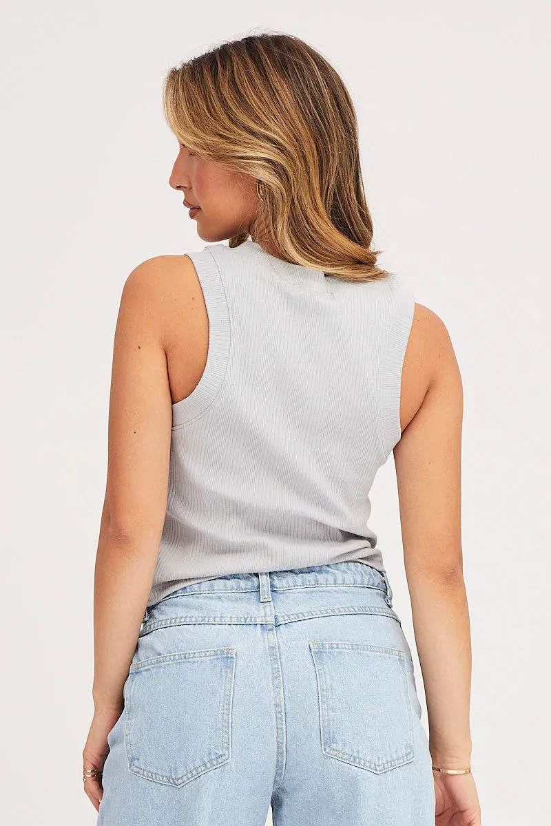 Blue Tank Top Sleeveless Crew Neck SustainableYarnBlend