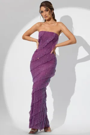 Embellished Strapless Ruffle Maxi Dress in Plum With a flattering shape and versatile design this dress is perfect for all occasions Peach Soft