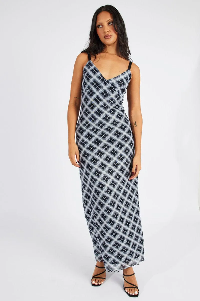 Multi Check Maxi Dress Sleeveless Bodycon Mess Window Glow