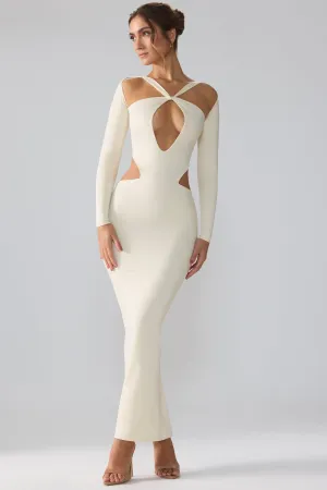 Grain Gold Harvest Glow Premium Jersey Long Sleeve Cut Out Maxi Dress in Ivory