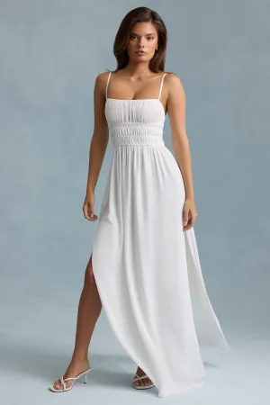 Shirred Camisole Maxi Dress in White Wild Meadow Flame Glow