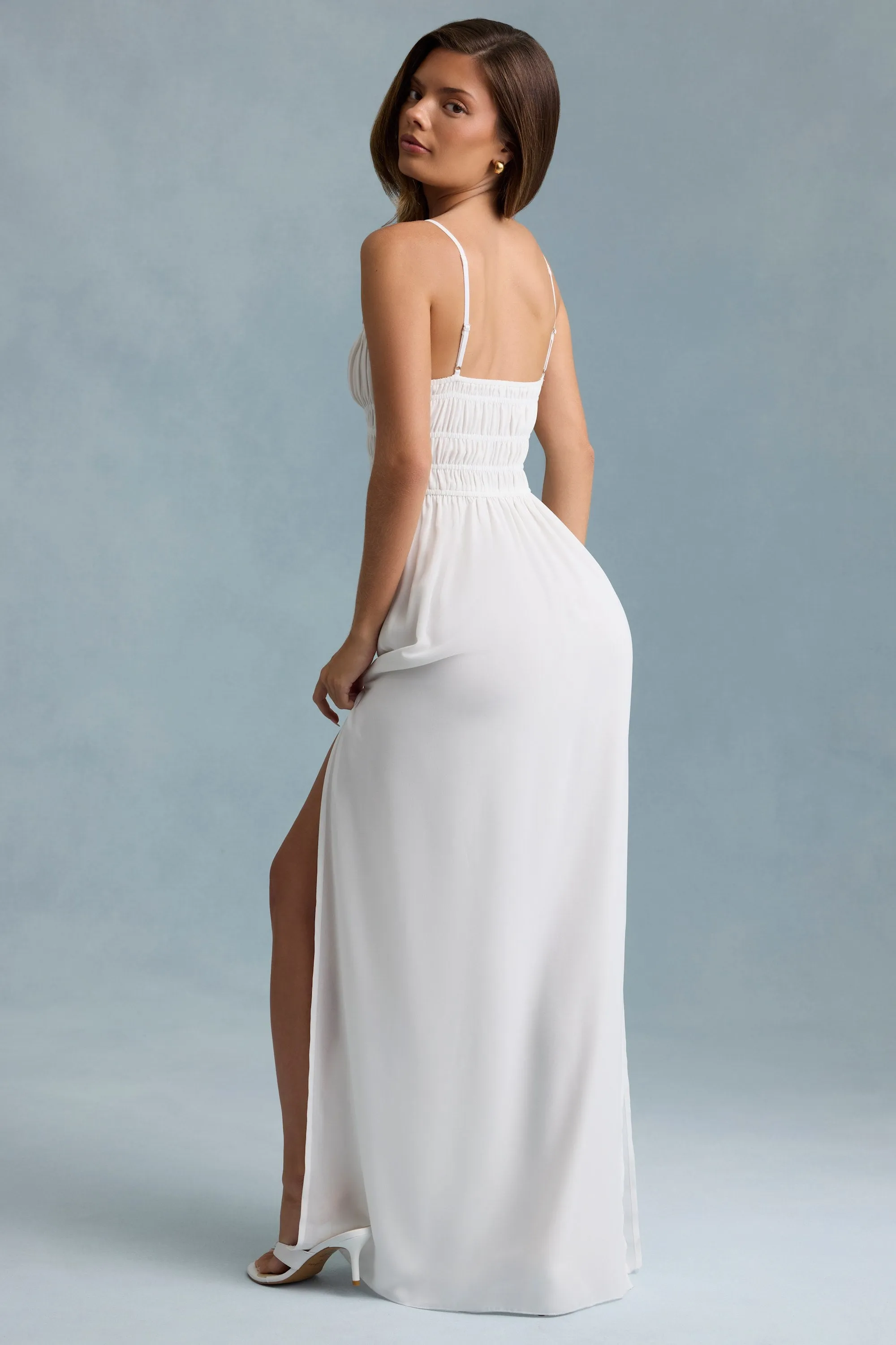 Chiffon Glow Elegant dress for evening Shirred Camisole Maxi Dress in White