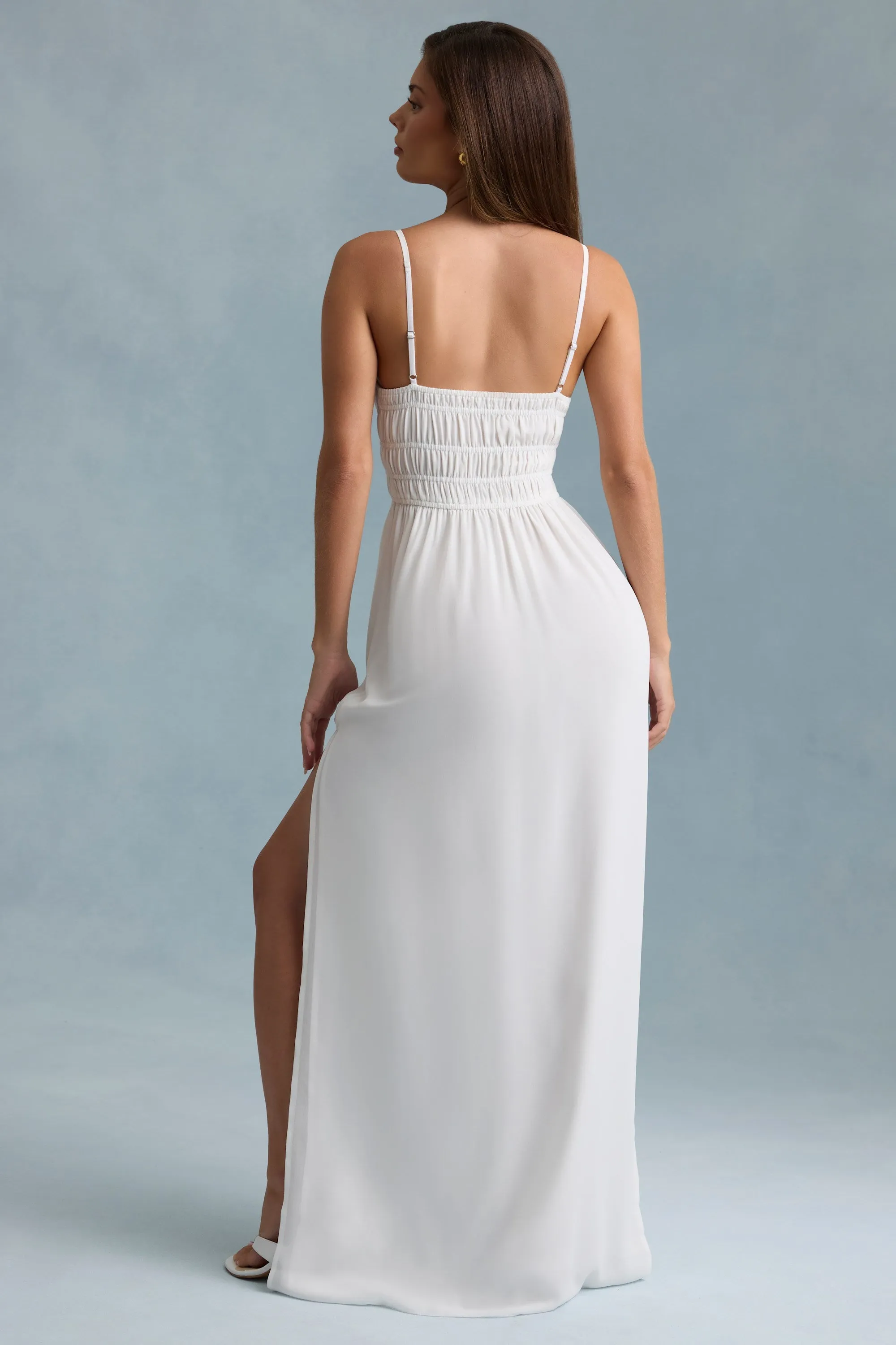 This maxi dress is designed to be worn season after season due to its timeless appeal Shirred Camisole Maxi Dress in White