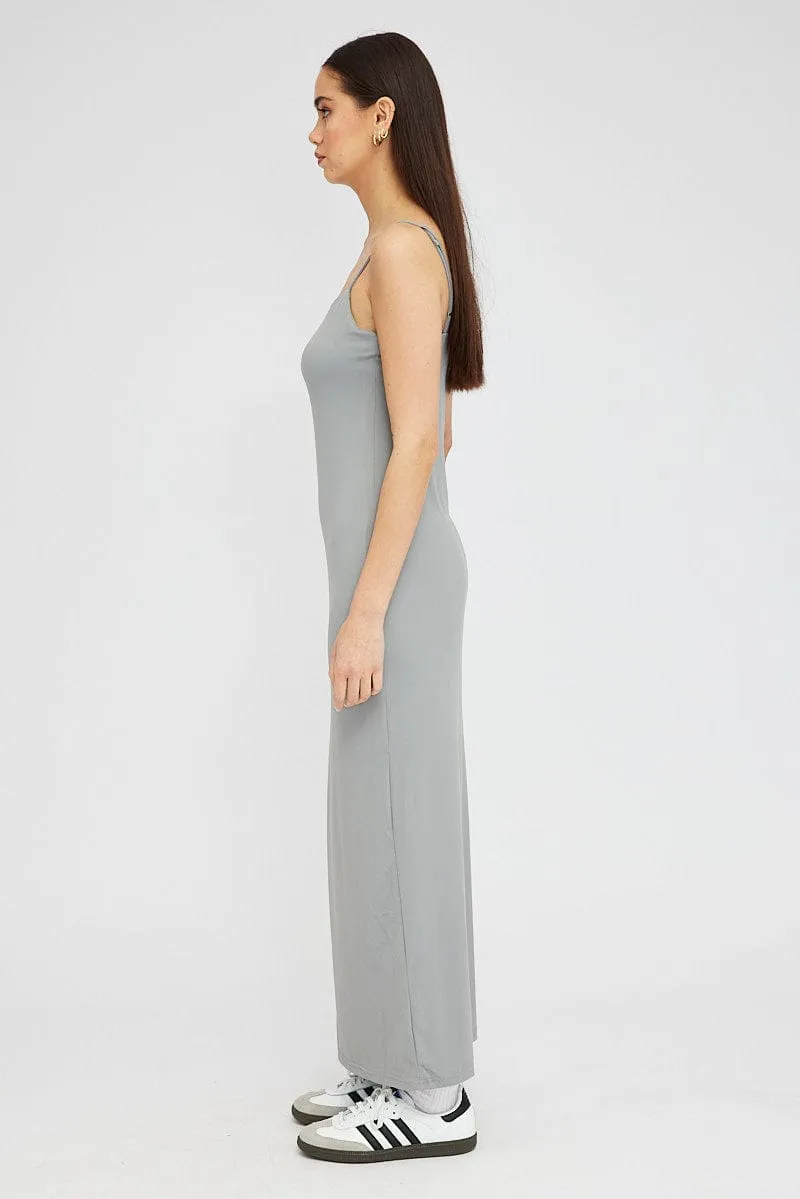 Grey Supersoft Maxi Dress Sleeveless Onyx Shine