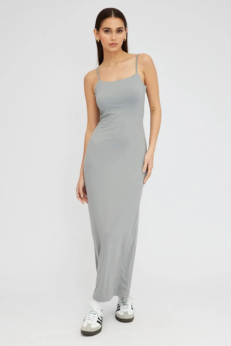 Side Slit Grey Supersoft Maxi Dress Sleeveless