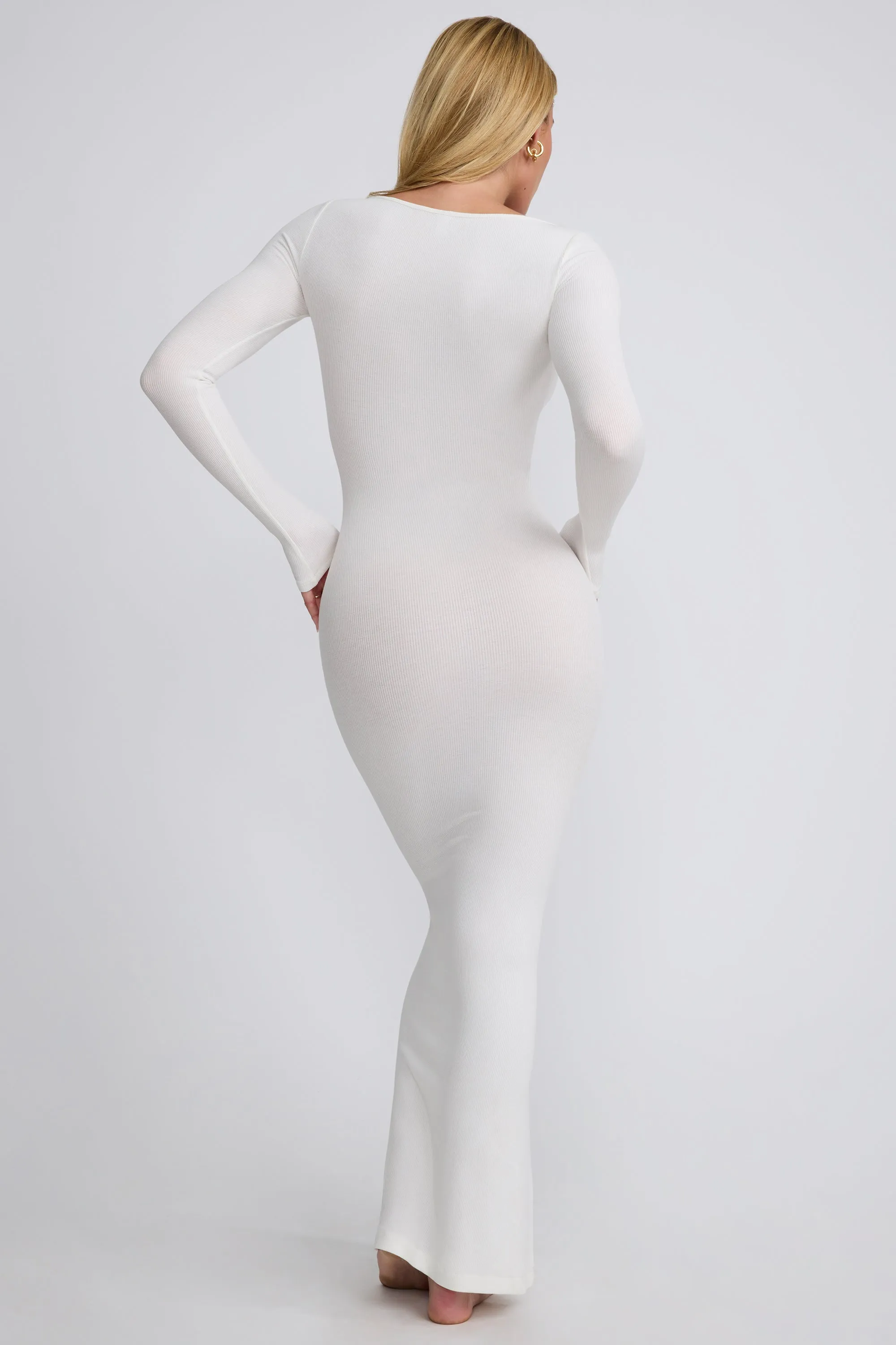 River Walk This maxi dress can easily transition from day to night with minimal effort Ribbed Modal Long Sleeve Maxi Dress in White