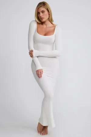 Noon Glow Ribbed Modal Long Sleeve Maxi Dress in White