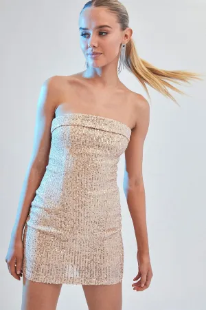 Gold Strapless Dress Mini Sequin Party Bare Leg Scene Cool