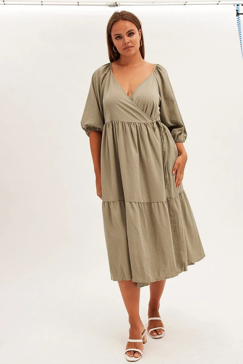 Green Maxi Dress Wrap Short Sleeve Wardrobe Staple