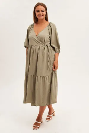 Green Maxi Dress Wrap Short Sleeve Market Day Grace Mood