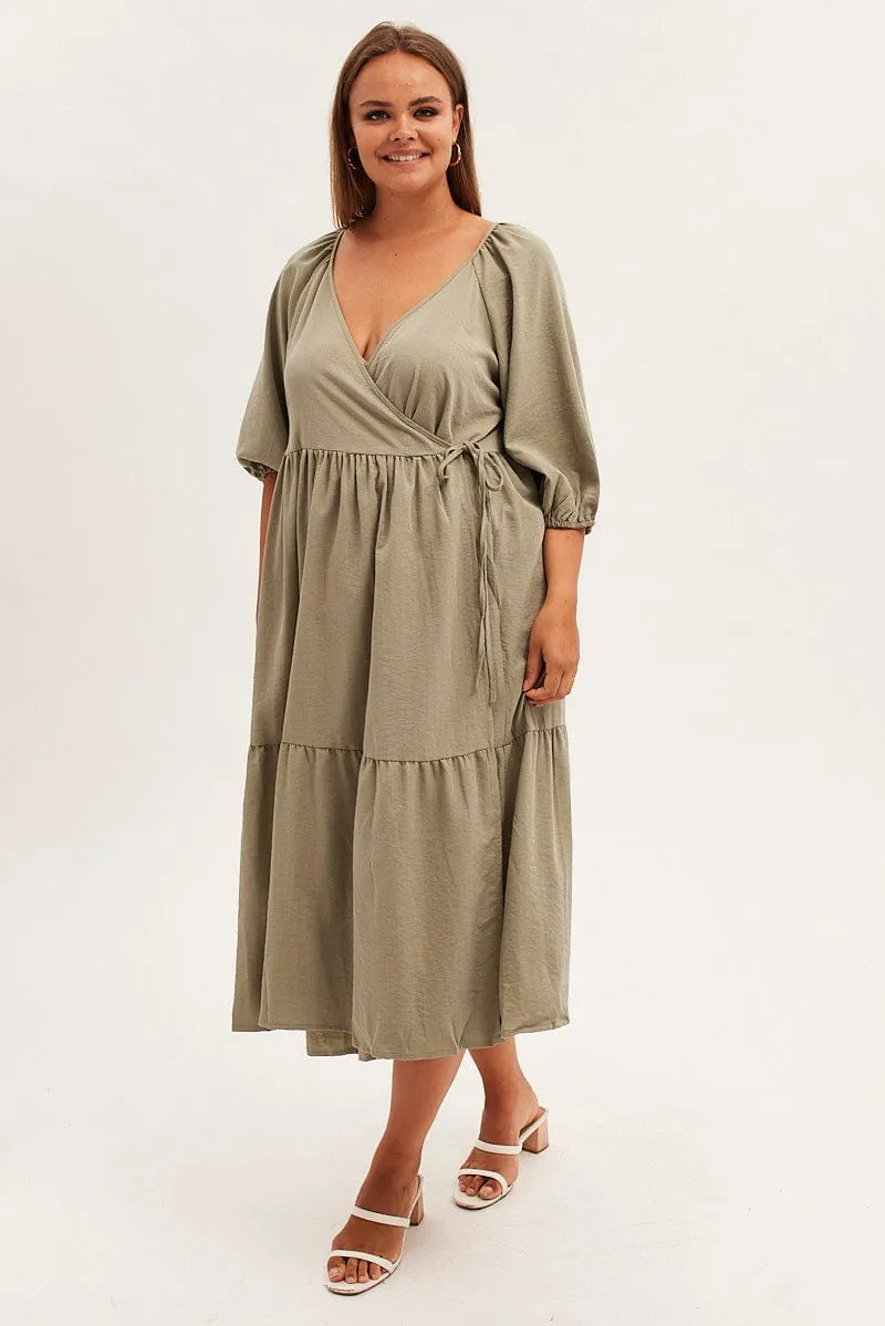 Green Maxi Dress Wrap Short Sleeve Market Day Grace Mood
