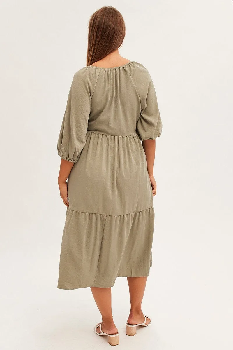 Greek Spirit Plaza Walk Green Maxi Dress Wrap Short Sleeve