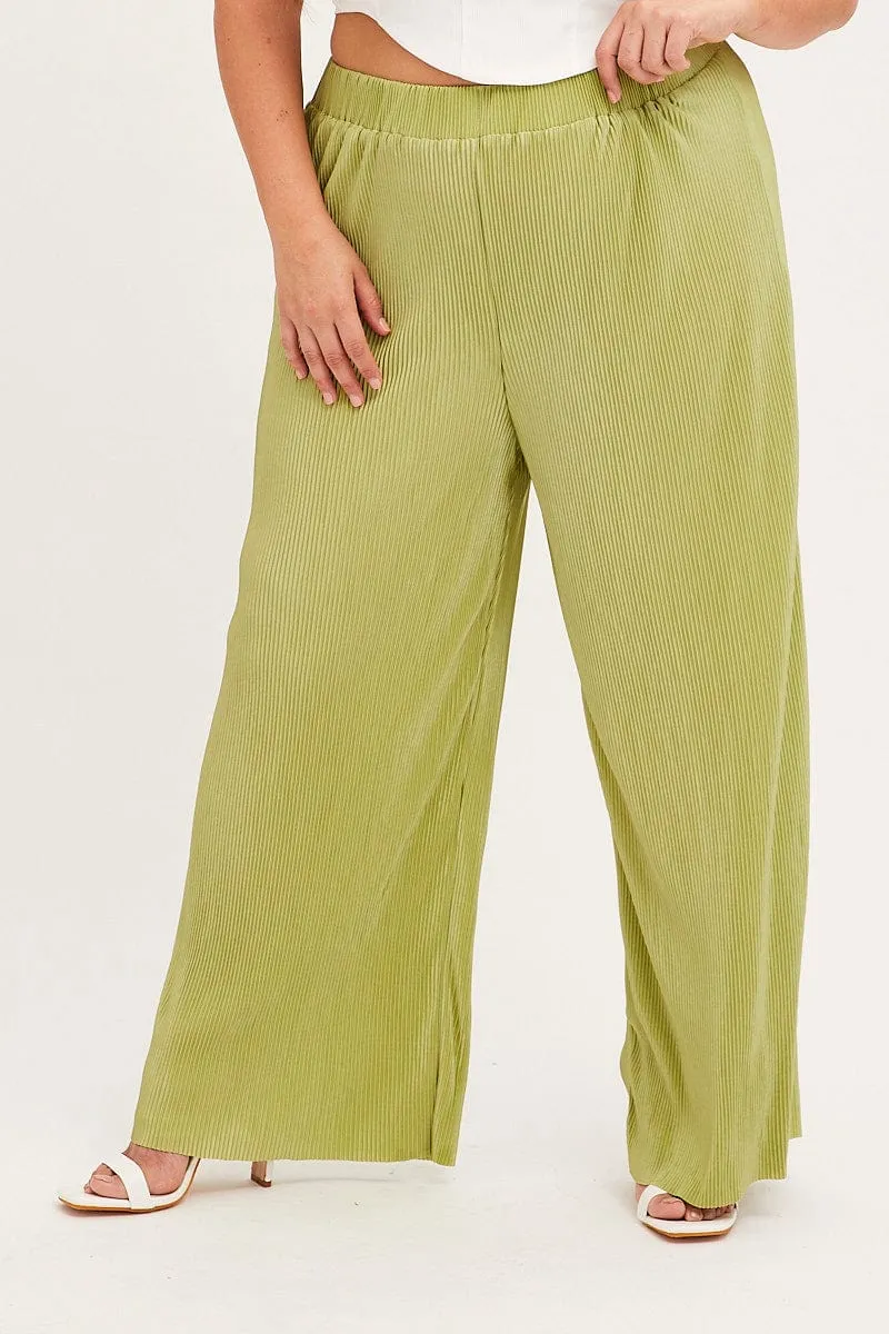 Outfit Staple Green Plisse Pants Wide Leg High Rise